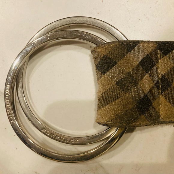 Burberry Suede Classic Plaid Print Wide Double-Ring Belt - Picture 3 of 8